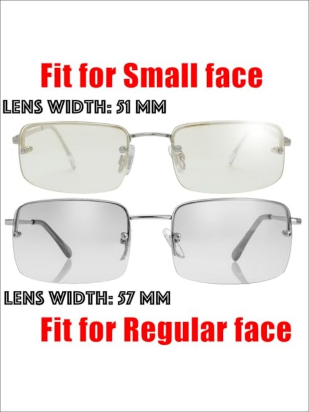 Minimalist Small Rectangular Sunglasses Clear Lens UV400 Spring Hinge - Picture 4 of 6